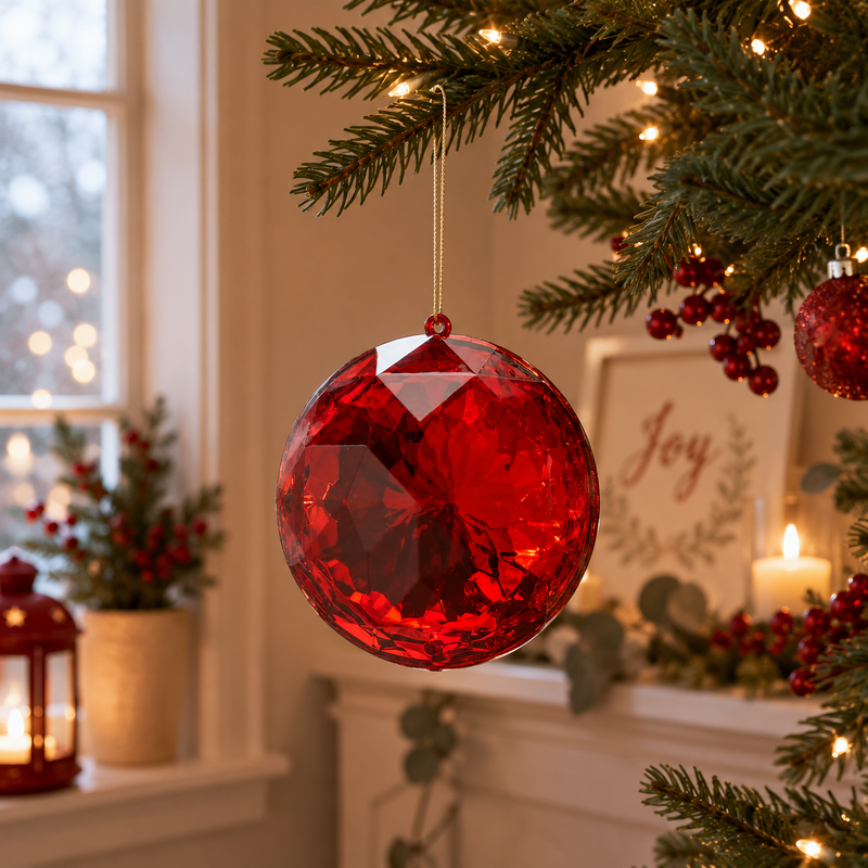 EDG Enzo De Gasperi Round Diamond Christmas Decoration to Hang D 10 Cm L 4.5 Cm Pp Red