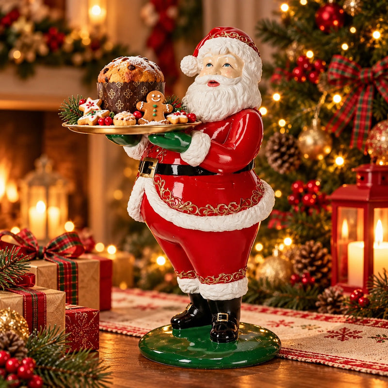 Bizzotto Santa Claus Scott Stand with Tray H 61.2 Cm 29 x 40 Cm Polyresin Red