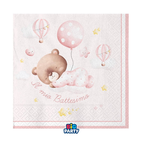 big party big party tovaglioli carta battesimo baby bear 33 x 33 cm rosa cf 16 pz ean 8020834767261
