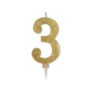 Big Party Candle Number 3 Max Wax Sweety Gold Glitter