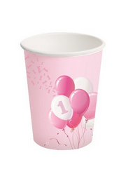 Bigiemme Paper Cup 250ml 1st Birthday Pink Balloons 8 Pcs