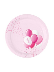 Bigiemme 18cm Paper Plate, 1st Birthday, Pink Balloons, 8 Pcs