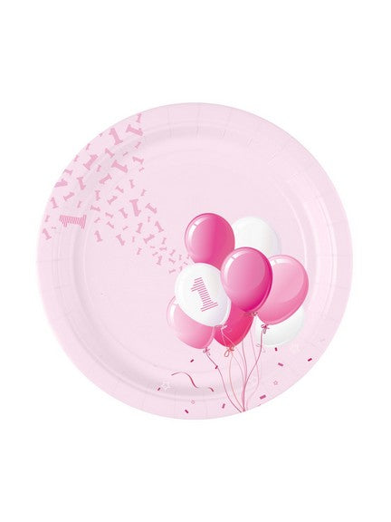 bigiemme bigiemme piatto carta d 18 cm 1 compleanno palloncini rosa cf 8 pz ean 8054317181831