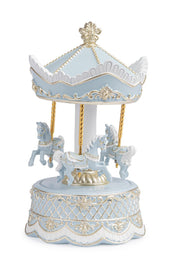 Bizzotto Christmas Carillon Darling Carousel with Horses H 22.9 cm D 12.4 cm Light Blue