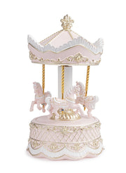 Bizzotto Darling Christmas Carillon Merry-Go-Round with Horses H 22.9 Cm D 12.4 Cm Pink
