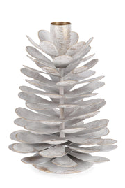 Bizzotto Harriet Christmas Candle Holder, 1 Candle, Pine Cone Shape, H 16 cm D 13 cm, White Metal