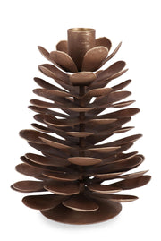 Bizzotto Harriet Christmas Candle Holder, 1 Candle, Pine Cone Shape, H 16 cm D 13 cm, Brown Metal