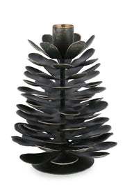 Bizzotto Harriet Christmas Candle Holder, 1-Candle, Pine Cone Shape, H 16 cm D 13 cm, Green Metal