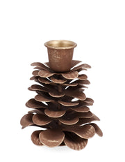 Bizzotto Harriet Christmas Candle Holder, 1 Candle, Pine Cone Shape, H 8.5 cm D 7 cm, Brown Metal