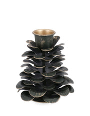 Bizzotto Harriet Christmas Candle Holder, 1-Place, Pine Cone Shape, H 8.5 cm D 7 cm, Green Metal