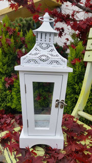 BONTURI CASA HOME DECORATION Wooden Lantern H 40 Cm 15 x 15 Cm White