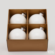 EDG Enzo De Gasperi Christmas Ball Ornament, Glass, 10 cm Diameter, 4 Pieces, White