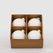 EDG Enzo De Gasperi Christmas Ball Ornament, Glass, 8 cm Diameter, 4 Pieces, White