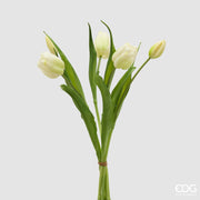 EDG Enzo De Gasperi Closed Tulip Bouquet X4 H 40 Cm with White Green Bud