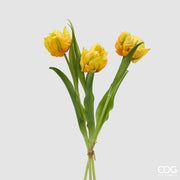 EDG Enzo De Gasperi Parrot Tulip Bouquet X3 H 40 Cm with Yellow Bud