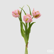 EDG Enzo De Gasperi Parrot Tulip Bouquet X3 H 40 Cm with Cream Rose Bud