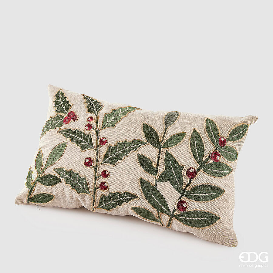 edg enzo de gasperi edg enzo de gasperi cuscino agrifoglio rettangolare natalizio l50 cm l 30 cm velluto bianco verde ean 8059824549020