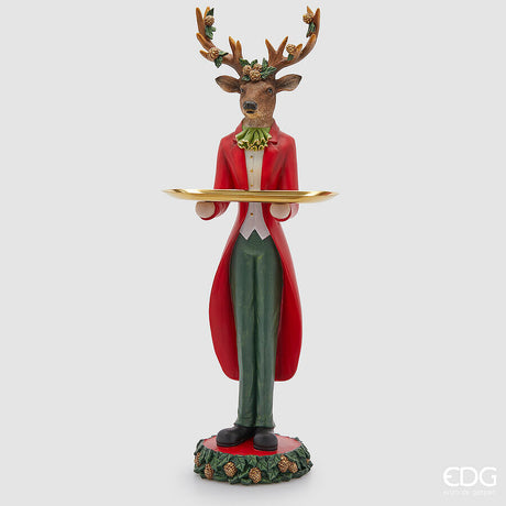 edg enzo de gasperi edg enzo de gasperi decoro renna natale maggiordomo con vassoio h 61 cm l 19 cm l 165 cm green red ean 8059824541253