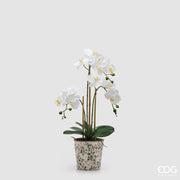 EDG Enzo De Gasperi Phalaenopsis Orchid x3 with Bud and Pot Artificial Plant H 65 Cm White
