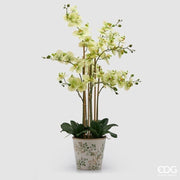 EDG Enzo De Gasperi Phalaenopsis Orchid x8 with Bud and Pot Artificial Plant H 90 Cm Green