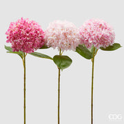EDG Enzo De Gasperi Hydrangea Branch with Leaves Assorted H 65 cm Artificial Plant Pink 1 Pc