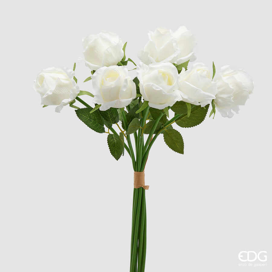 edg enzo de gasperi edg enzo de gasperi rosa bouquet x9 con foglie h 46 cm pianta artificiale colore bianco ean 8059824634023