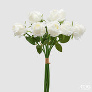 EDG Enzo De Gasperi Rose Bouquet x9 with Leaves H 46 Cm Artificial Plant White