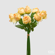 EDG Enzo De Gasperi Rose Bouquet x9 with Leaves H 46 Cm Artificial Plant Yellow