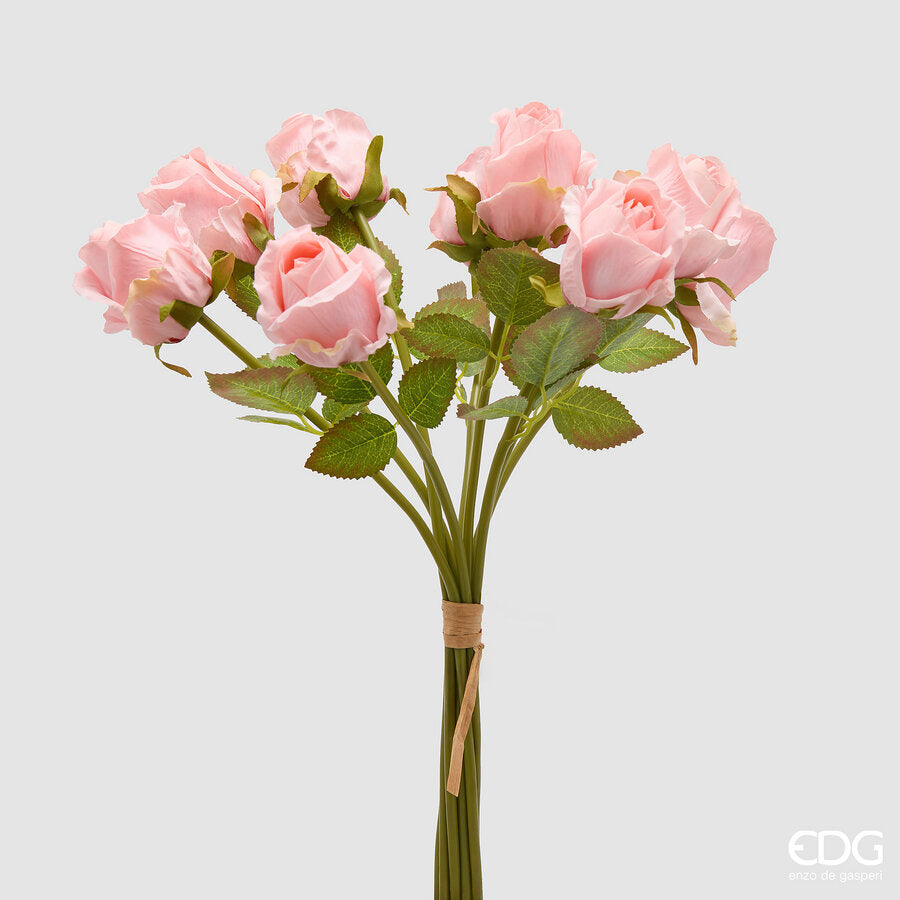 edg enzo de gasperi edg enzo de gasperi rosa bouquet x9 con foglie h 46 cm pianta artificiale colore rosa ean 8059824634108