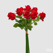 EDG Enzo De Gasperi Rose Bouquet x9 with Leaves H 46 cm Artificial Plant Red