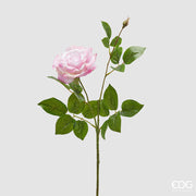 EDG Enzo De Gasperi Gloria Pink Rose Branch with Leaves and Bud H 60 Cm Artificial Rose Plant