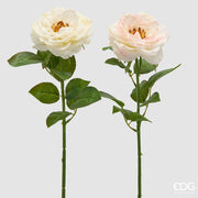 EDG Enzo De Gasperi Rose Branch with Leaves Assortment H 58 Cm Artificial Plant White Pink 1 Pc