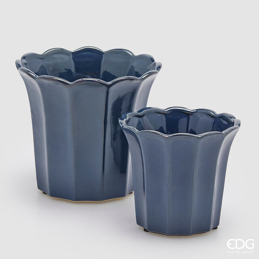 edg enzo de gasperi edg enzo de gasperi set 2 pz vaso cachepot bellflower h 19 cm h 14 cm ceramica blu ean 8059824512802