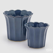 EDG Enzo De Gasperi Set of 2 Bellflower Blue Ceramic Cachepot Vases