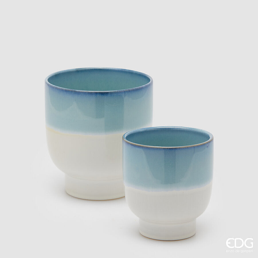 edg enzo de gasperi edg enzo de gasperi set 2 pz vaso cachepot nuance con piede h 17 cm h 13 cm ceramica blu ean 8059824460066