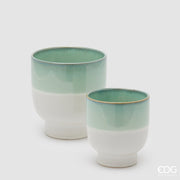 EDG Enzo De Gasperi Set of 2 Cachepot Vases Sage Green Nuance Ceramic Footed