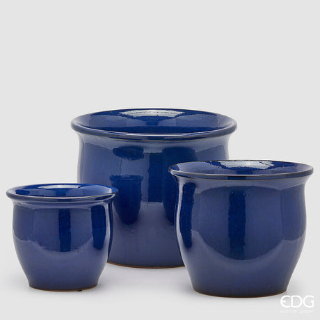 edg enzo de gasperi edg enzo de gasperi set 3 pz vaso cachepot bombato h 32 cm h 24 cm h 20 cm ceramica blu ean 8059824615329