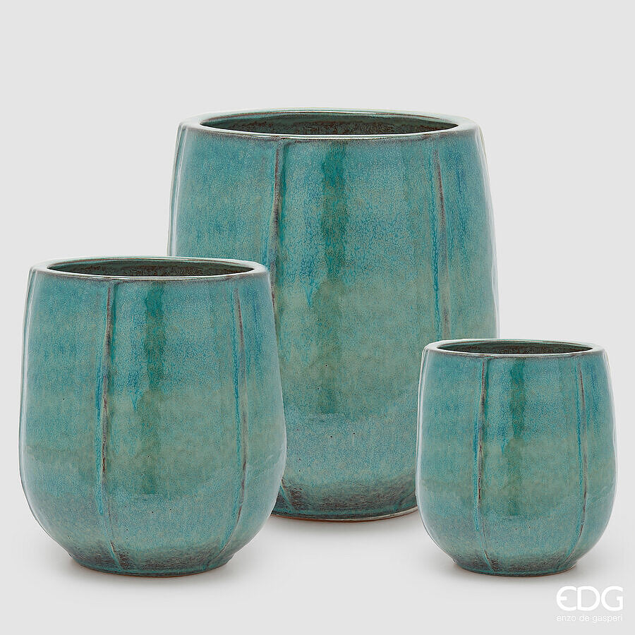 edg enzo de gasperi edg enzo de gasperi set 3 pz vaso glaze atlas spicchi bombato h 70 cm h 55 cm h 42 cm h 40 cm waterproof mix blu ean 8059824609038