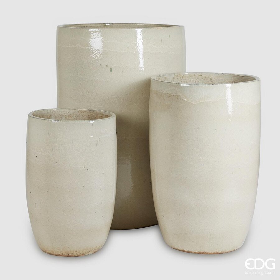 edg enzo de gasperi edg enzo de gasperi set 3 pz vaso glaze rotondo h 100 cm h 80 cm h 63 cm avorio ean 8059824046703