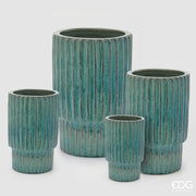 EDG Enzo De Gasperi Set of 4 Glazed Atlas Striped Blue Ceramic Vases