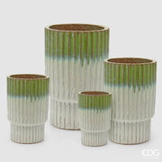 EDG Enzo De Gasperi Set of 4 Glaze Atlas Striped Mix Green Ceramic Vases