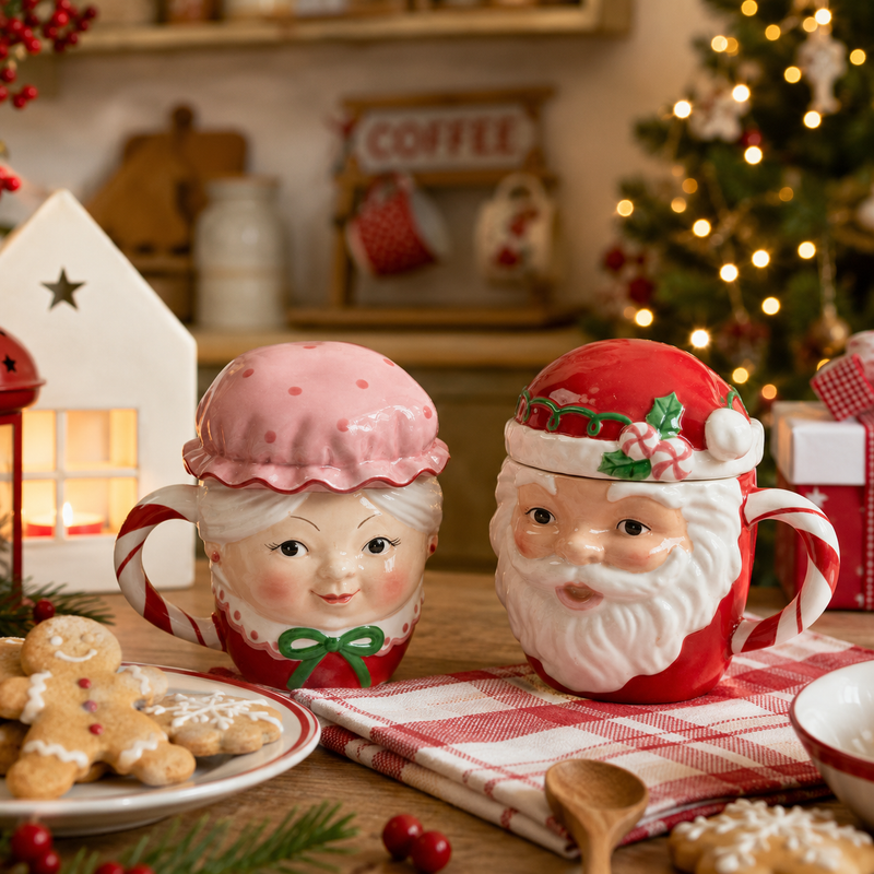 EDG Enzo De Gasperi Mug Santa and Mother Christmas H 14 Cm D 11 Cm 1 Pc Multicolor