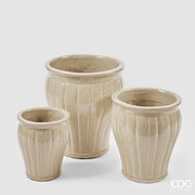 EDG Enzo De Gasperi Flared Glaze Vase Striped Set of 3 H 40 Cm H 33 Cm H 25.50 Cm Ivory
