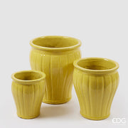 EDG Enzo De Gasperi Flared Glaze Vase Striped Set of 3 H 40 Cm H 33 Cm H 25.50 Cm Yellow
