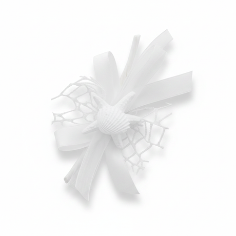 Stella marina in gesso bianco 11 cm con rete, nastro organza e raso: bomboniera mare e decorazione fai-da-te CONF 12 PZ. ean 8059973107188