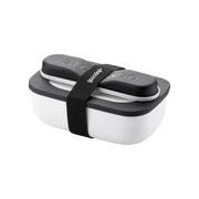 GUZZINI Store&amp;Go Travel Lunch Box Set with Cutlery, Black and White