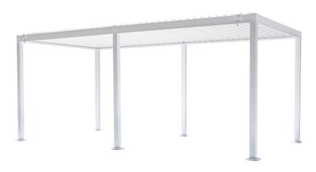 Pergola bioclimatica Vulcano 3x6 m bianca in alluminio, lamelle orientabili a manovella, garanzia 10 anni