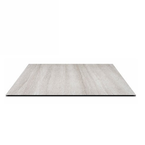 Piano tavolo HPL 70×70 cm sp. 10 mm finitura Travertino Plamky effetto pietra chiara, antigraffio. Made in Italy per bar e ristoranti