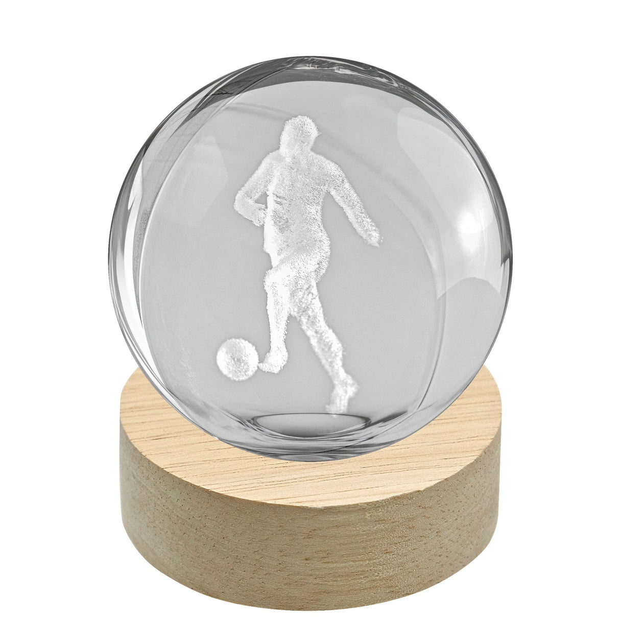 linea due elle linea due elle lumetto a sfera calciatore con base in legno d 6 cm h 8 cm bomboniera lampada decorativa sportiva ean 8033551046489
