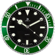 Lowell Quartz Wall Clock Steel Case Luminous Indexes D 33.8 cm Green